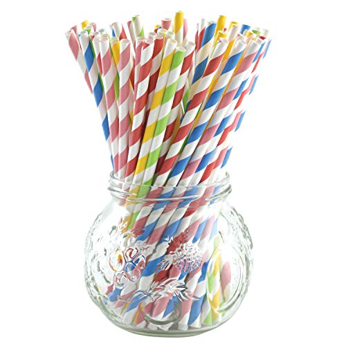 Norpro Paper Drinking Straws (100 Pack), 100% Biodegradable-Assorted Colors, Stripes