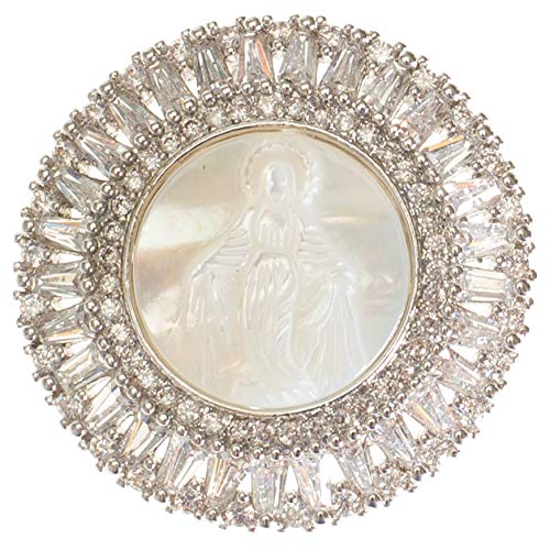 Roman Our Lady of Grace Round Silver Tone 1 x 1 Brass and Glass Brooch Pin Pendant