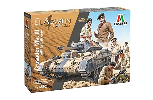 MRC Italeri -6592 Crusader MK.II with British Crew El Alamein 1942-2022, Scale 1:35, Model Kit, Plastic Model, Model, Multicolor, IT6592