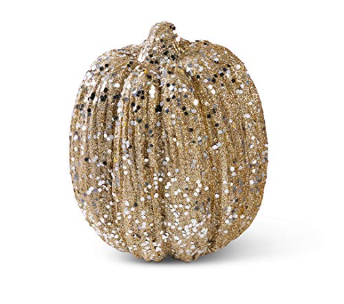 K&K Interiors 40610B 6 Inch Champagne Glitter Pumpkin