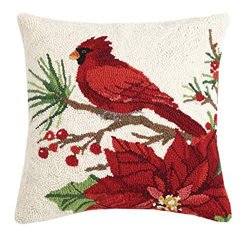 Peking Handicraft 31SERX398C16SQ Winter Song Hook Pillow, 16-inch Square, Wool and Cotton