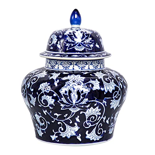 A&B Home Covered Ginger Jar, 14 by 17-Inch, Blue/White