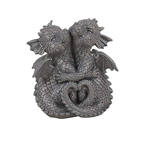 Pacific Trading Giftware Garden Dragon Lovely Couple Garden Display Decorative Accent Sculpture Stone Finish 4.75 inch Tall