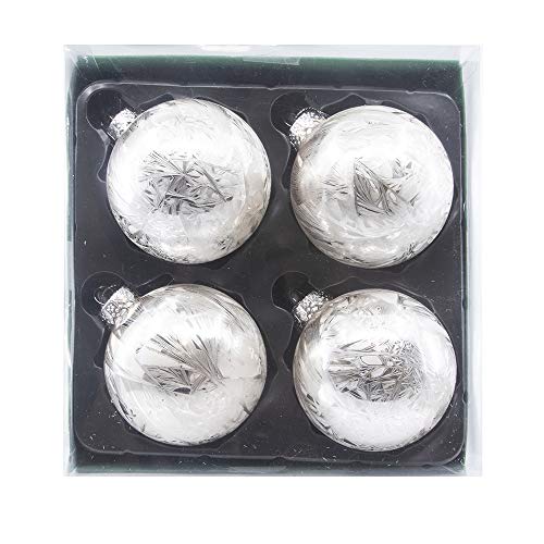 Kurt Adler Adler 80MM Silver Feather Glass Balls, 4 Piece Set Ornaments, Multi, 4 Count