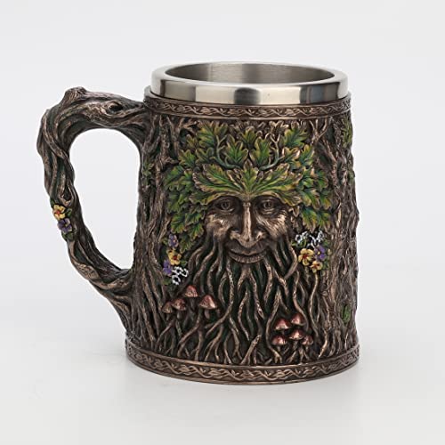 Unicorn Studio Veronese Design 5 3/4 Inch 0.5L Greenman Beer Stein Stainless Steel Tumbler Resin Sculpture Bronze Finish