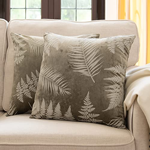 La Jol√≠e Muse Decorative Pillow Cover Set of 2, Sage Green, 20 x 20 Inch Square Leafy Patterned Velveteen Cushion Covers with Invisible Zipper, Pillow Covers for Home Decor Couch Sofa Car