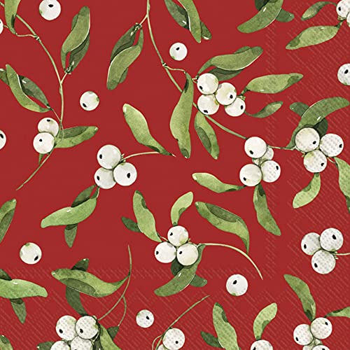 Boston International IHR Winter Holiday Christmas 3-Ply Paper Napkins, 20-Count Cocktail Size, Alber- Red