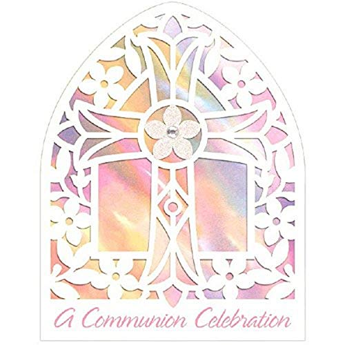 Amscan "A Communion Celebration" Communion, Large Novelty Invitations, 6.3" x 4.9", 8 Count, Pink