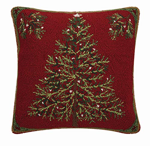 Peking Handicraft 31SERX358C18SQ Holiday Pine Hook Pillow, 18-inch Square, Wool and Cotton