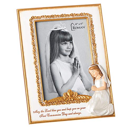 Roman Girl Gold Tone 8 x 6 Resin Stone First Communion Wall and Tabletop Frame