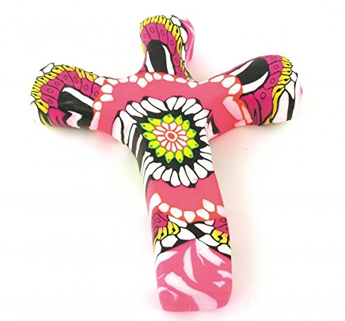 First & Main Comforting Gifts - Miniature Hand Held Comforting Clay Cross - Shaped To Fit Any Hand - 2 3/4" Pocket Size - Pink Flower