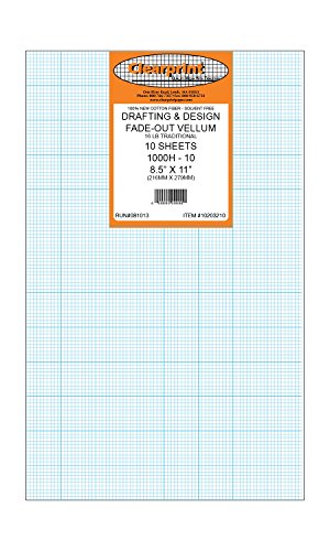 Chartpak Clearprint Vellum Sheets with 10x10 Fade-Out Grid, 8.5x11 Inches, 16 lb., 60 GSM, 1000H 100% Cotton, 10 Sheets Per Pack, Translucent White (10203210)