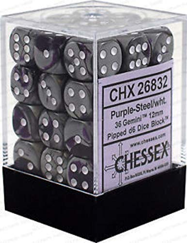 Chessex CHX26832 Dice - Gemini: 36D6 Purple/Steel/White