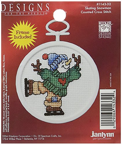 Design Works Crafts Janlynn 1143-32 18 Count Mini Counted Cross Stitch Kit, 2.5-Inch, Round, Skating Snowman