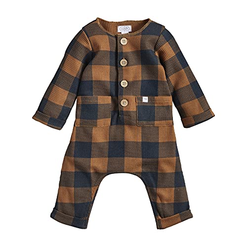 Mud Pie Check Waffle One Piece, Blue, 9-12 Months