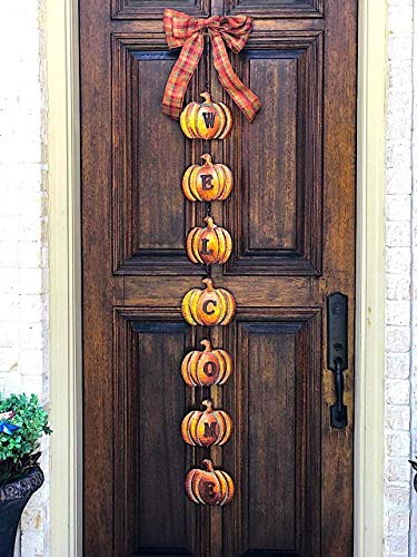 Transpac Welcome Pumpkin Metal Sign Door Wall Fall Autumn Thanksgiving Decor Indoor Outdoor Copper Plated 64"x6.75"