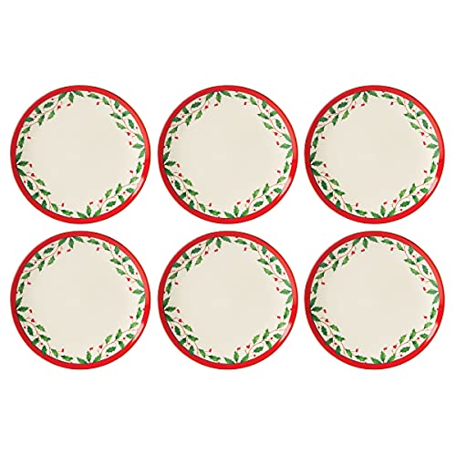 Lenox Holiday 6-Piece Accent Plate Set, 2.50, Red & Green