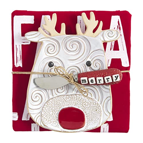 Mud Pie Reindeer Swirl Appetizer Set, Plate 6.5 inch, Towel 26 x 16.5 inch, Stoneware