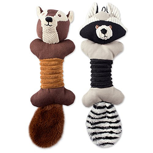 DII Design Bone Dry DII Soft Bone Body Squeaking Pet Toy, 2 Pieces Jack Squirrel & Roscoe Raccoon Woodland Friends Toy for Small, Medium and Large Dog