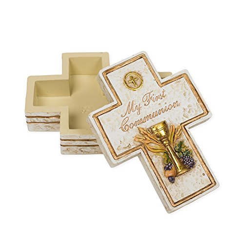 Roman My First Communion Cross Shaped 2.5 x 3.5 Inch Resin Stone Keepsake Box