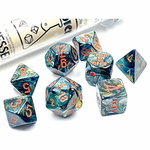 Alpestris Lustrous Dice with Orange Numbers 7+1 Dice Set 16mm (5/8in) Limited Edition Lab Dice Chessex