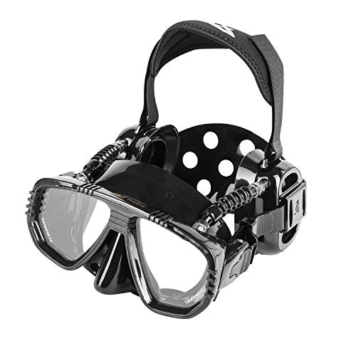 IST ProEar Dive Mask with Ear Covers, Scuba Diving Pressure Equalization Gear, Tempered Glass Twin Lens (Black Silicone)