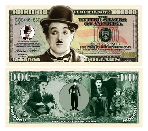 American Art Classics Charlie Chaplin Commemorative Million Dollar Bill (Pack of 5 Bills)