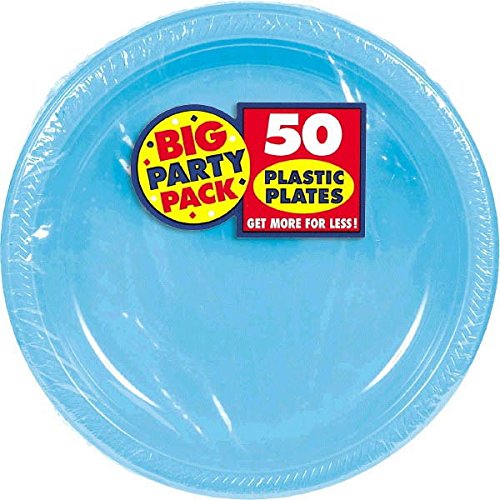 Amscan Caribbean Blue Plastic Luncheon Plates Big Party Pack, 50 Ct.