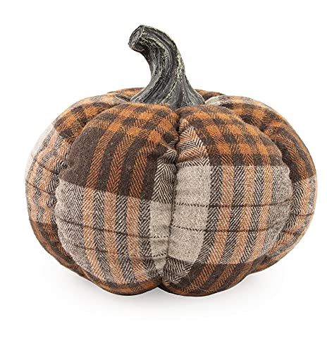 Boston International Decorative Tabletop Fabric Pumpkin, 5.5 x 5-Inches, Brown Plaid