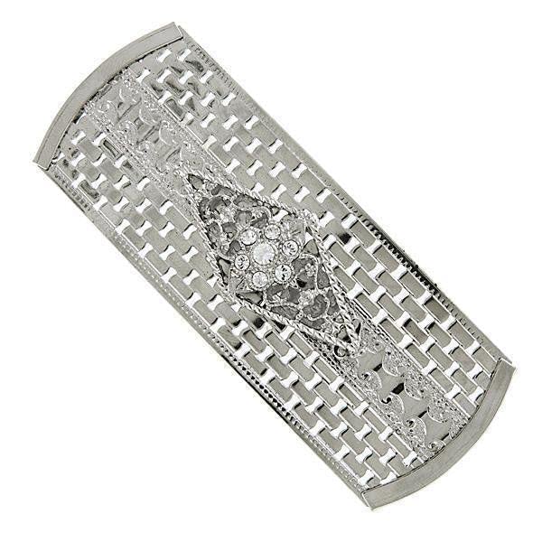 1928 Jewelry Silver-Tone Crystal Large Rectangle Barrette