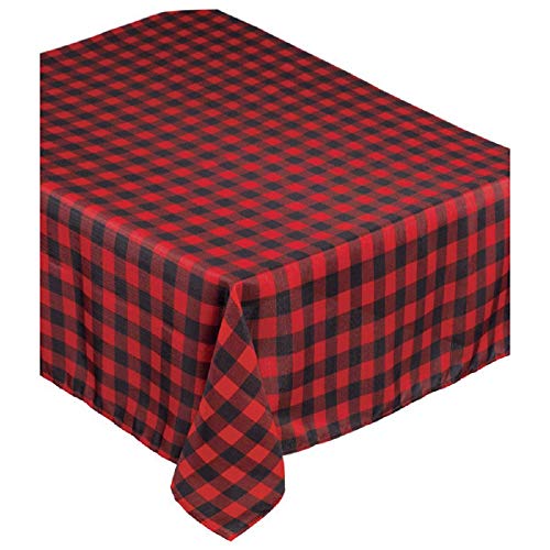 Amscan 570149 Buffalo Plaid Fabric Table Cover, Striped Red and Black