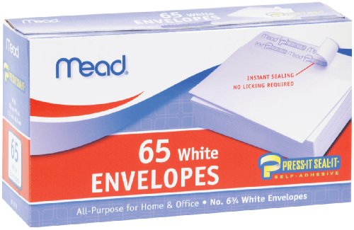ACCO (School) Mead Press-It Seal-It #6 3/4 White Envelopes, 65 Count (75028)