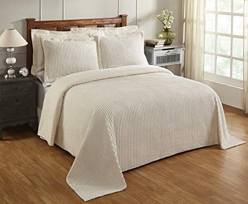 Better Trends Jullian Collection is Super Soft and Light Weight in Bold Stripes Design 100% Cotton Tufted Unique Luxurious Machine Washable Tumble Dry, Twin Bedspread, Ivory