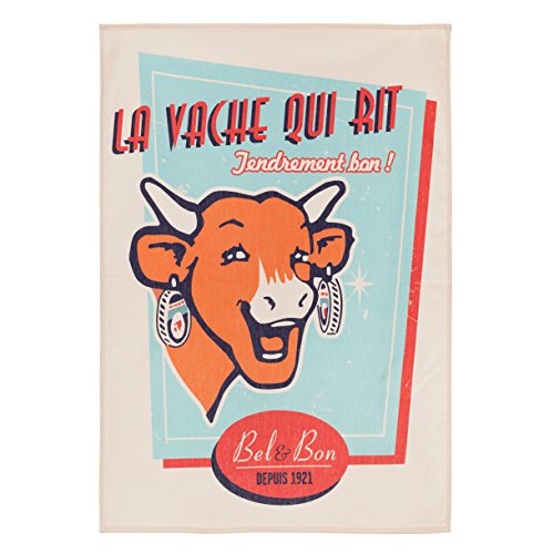 Coucke French Cotton Digitally Printed Towel, Vache Qui Rit Retro Vanille (Laughing Cow), 20-Inches by 30-Inches, Multi Colored