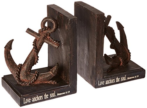 Roman Love Anchors Soul Anchor Textured Black 3.5 x 7 Resin Stone Bookends, Set of 2