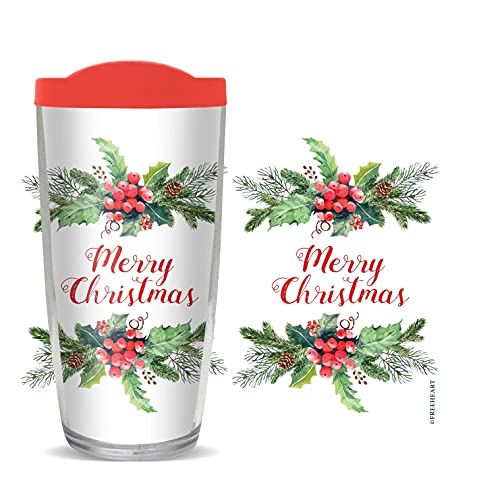 FREEHEART Merry Christmas Holly Bouquet 22oz Tumbler with Red Lid