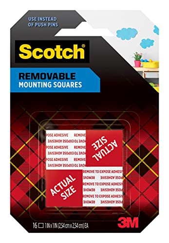 Pens Scotch Removable Mounting Squares, Grey, 1 in. x 1 in., Holds up to 1lb., 16-Squares