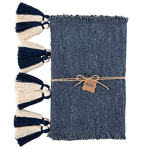 Mud Pie Navy Ponchaa Table Runner, 18" x 90",Blue and Beige