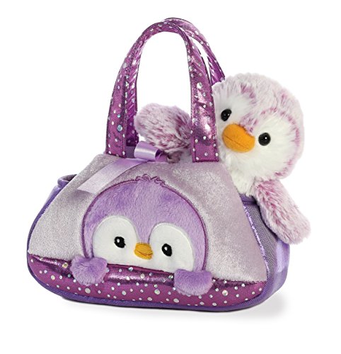 Aurora World Fancy Pals Peek-A-Boo Purse Pet Carrier Pom Pom Penguin, Purple