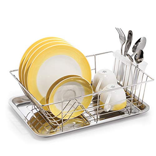 Tatkraft Class Stainless Steel Dish Drainer Rack with Tray and Cutlery Holder, 11.4X15.3X4.7