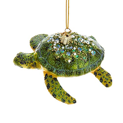 Kurt Adler Noble Gems Sea Turtle Hanging Ornament, 4 inches Height