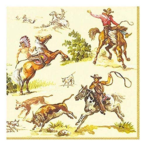 Ideal Home Range 20 Count Boston International 3-Ply Paper Cocktail Napkins, Cream Wild West