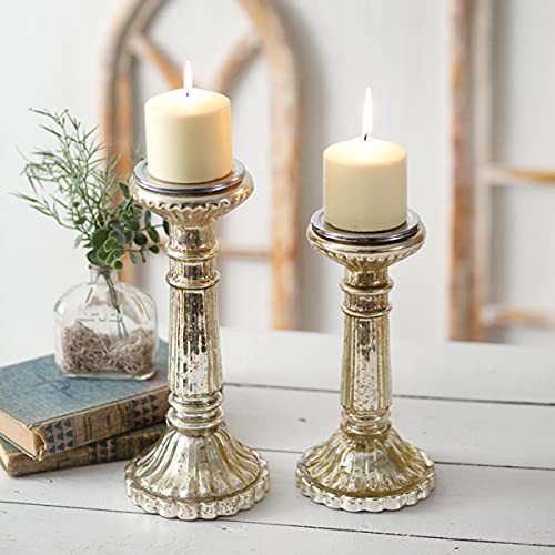 CTW Collection 370561 Set of Two Mercury Glass Pillar Candle Holders