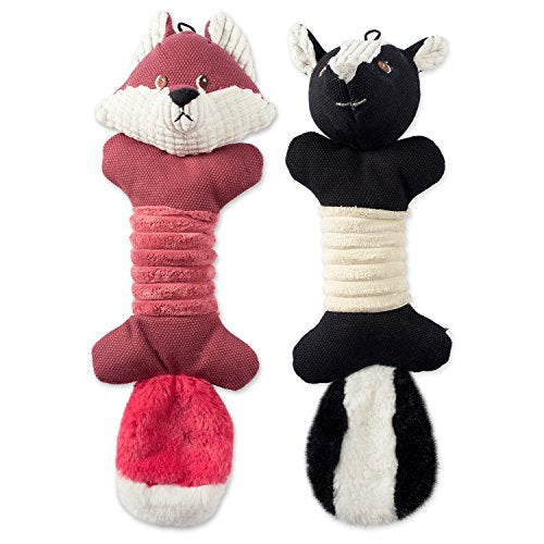 DII Design Bone Dry DII Soft Bone Body Squeaking Pet Toy, 2 Pieces Bella Fox & Sasha Skunk Woodland Friends Toy for Small, Medium and Large Dog