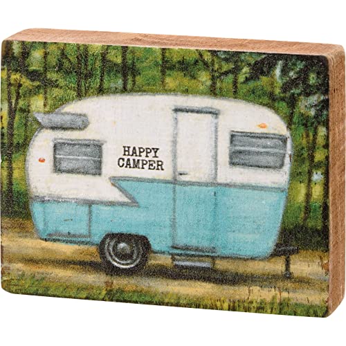 Primitives By Kathy 113533 Happy Camper Block Sign, 4-inch Length