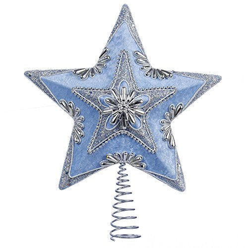 Kurt Adler Pale Star Treetop, 13.5-Inch, Blue and Silver