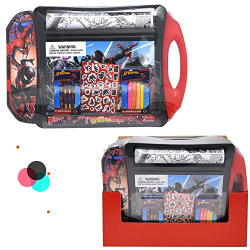 UPD Innovative Designs Spider-Man Roller Art Desk - Marvel SpiderMan Art Case for Kids, Arts and Crafts Mess Free Coloring Activities for Kids, Roller Art Paper, Crayons, Markers and Stickers - 20+ Pieces