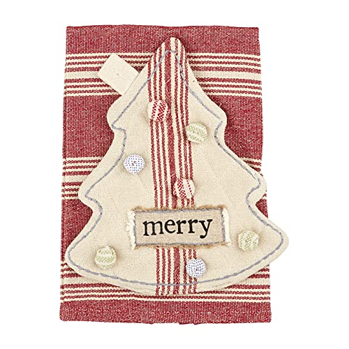 Mud Pie Christmas Tree Pot Holder & Towel Set, Cream Tree