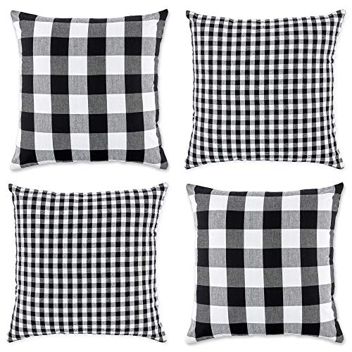 DII Design Throw Pillow Cover Collection Decorative Cotton Set, Machine Washable, 18x18, Black Gingham, 4 Piece