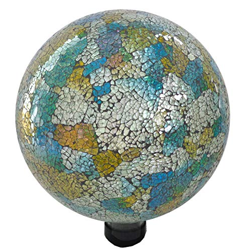 BFG supply Gardener Select (16BFG06 Mosaic Glass Gazing Globe - Decorative Glass Gazing Globe/Ball/Sphere Lawn Ornament for Gardens (10 Inch, Blue/Yellow)